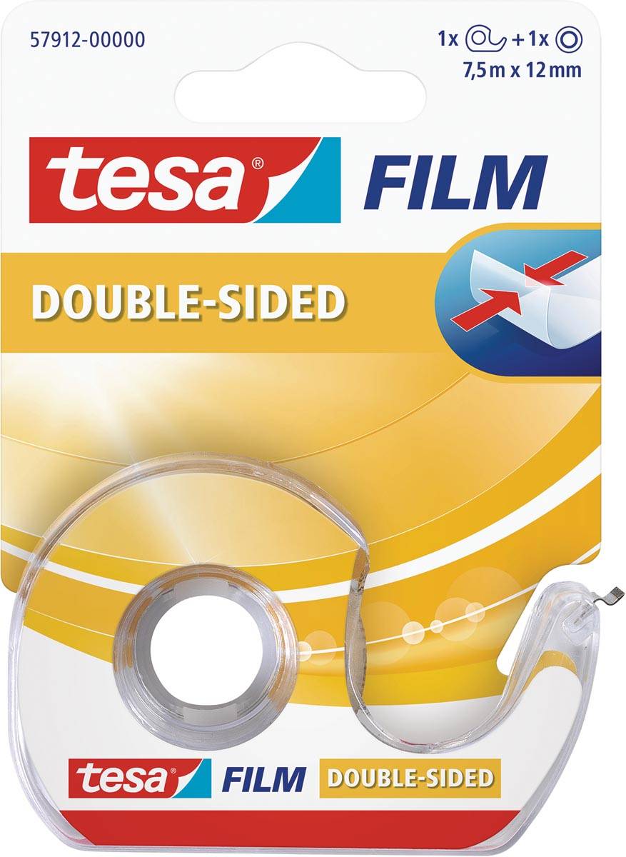 Tesafilm dubbelzijdige plakband, ft 12 mm x 7,5 m, op blister met dispenser