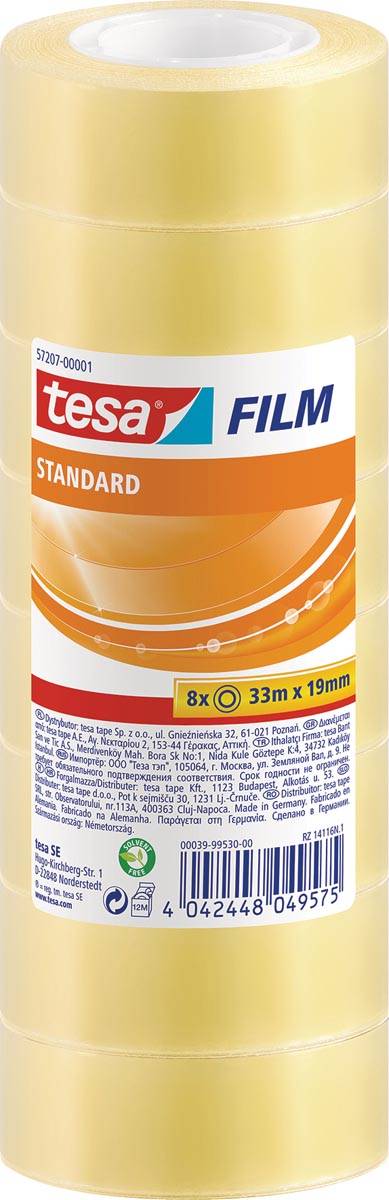 Tesafilm Standard, ft 19 mm x 33 m, toren met 8 rolletjes