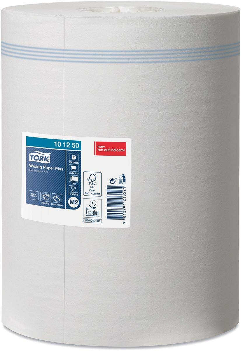 Tork Advanced Wiping Plus poetspapier, centerfeed, 2-laags, systeem M2, wit, pak van 6 rollen
