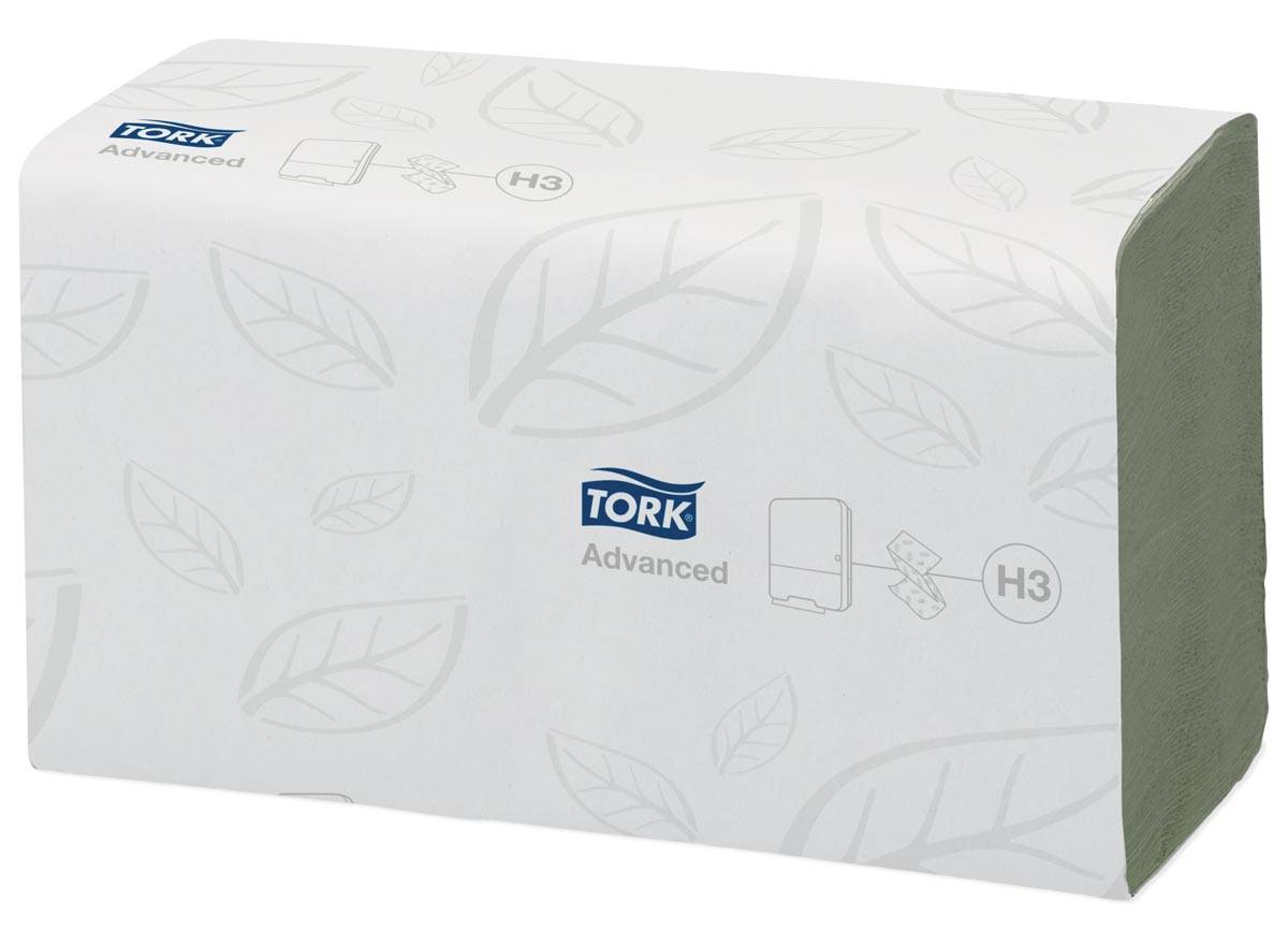 Tork papieren handdoeken Advanced, 2-laags, 250 vellen, systeem H3, groen, pak van 15 stuks