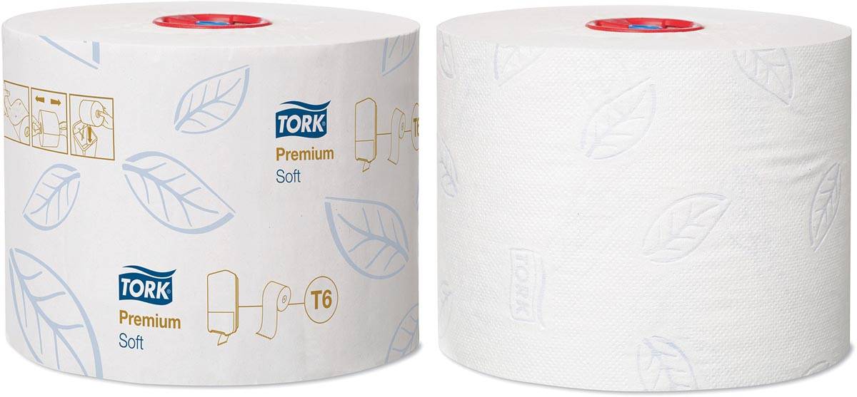 Tork Premium toiletpapier soft, mid-size, 2-laags, systeem T6, wit, pak van 27 rollen