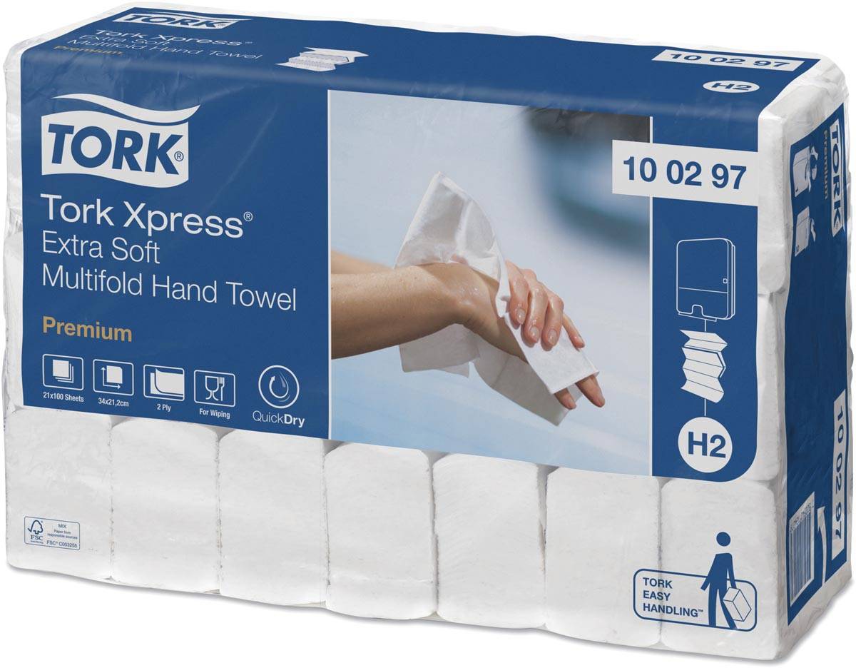 Tork Premium Xpress® extra zachte handdoek XL, multifold, 2-laags, systeem H2, wit