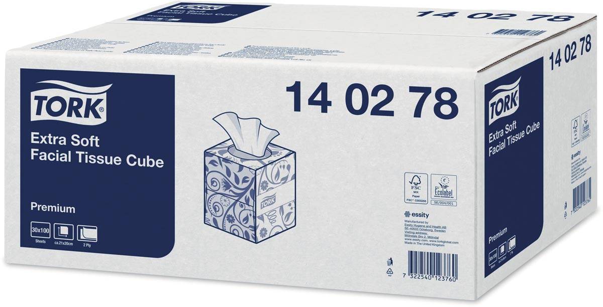 Tork tissues voor gezicht, extra zacht, 2-laags, 100 tissues per doosje