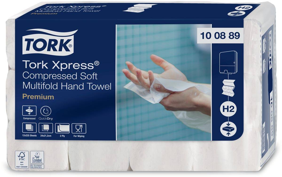 Tork Xpress® gecomprimeerde zachte handdoek, multifold Z, Premium, 2-laags, systeem H2, 12 x 225 vel