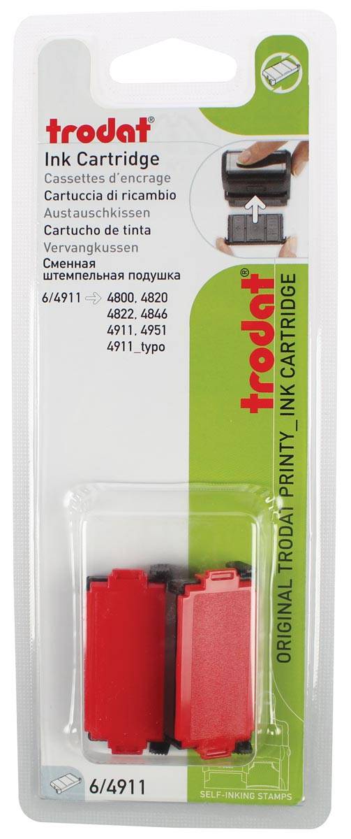 Trodat vervangkussen rood, voor stempel 4911/4820/4822/4846, blister met 2 stuks