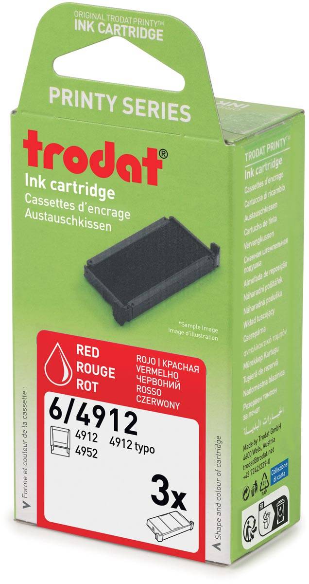 Trodat vervangkussen, voor stempel 4912, blister van 3 stuks, rood