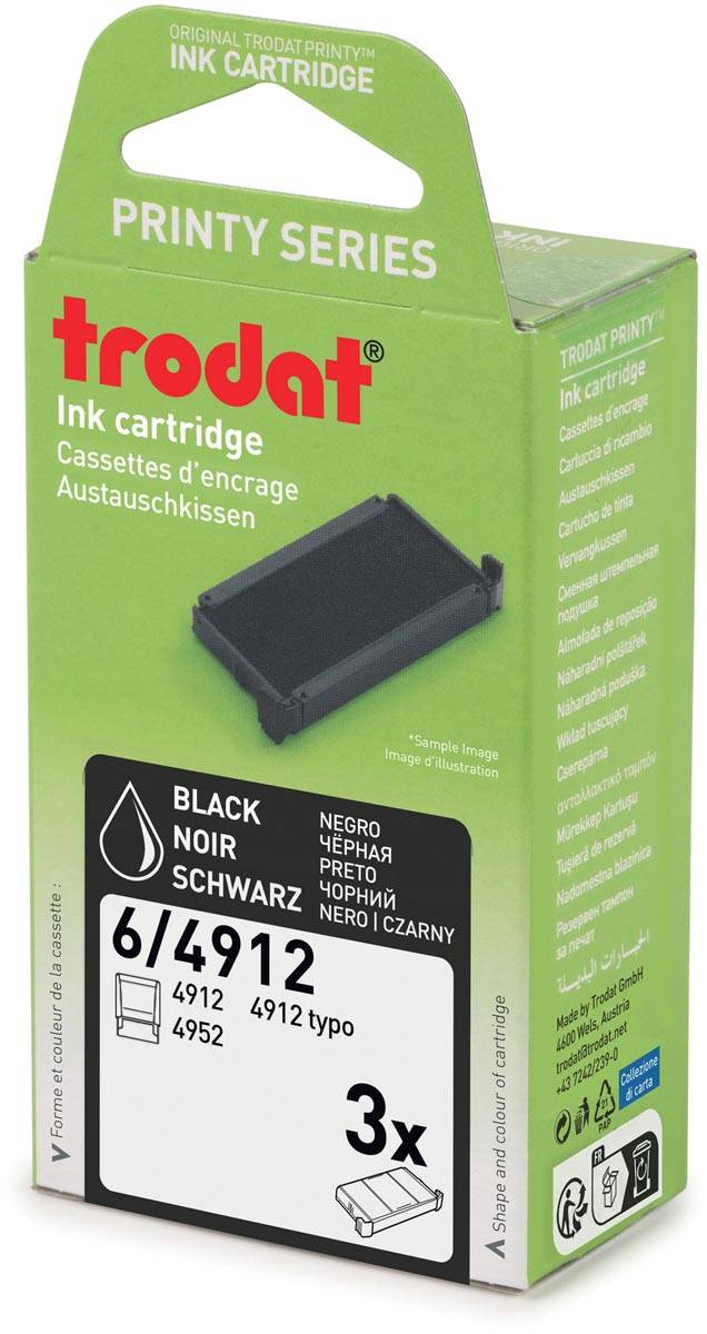 Trodat vervangkussen, voor stempel 4912, blister van 3 stuks, zwart