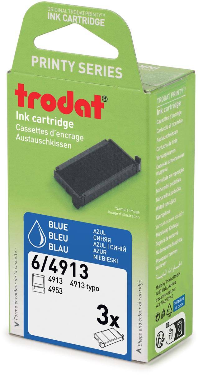 Trodat vervangkussen, voor stempel 4913, blister van 3 stuks, blauw