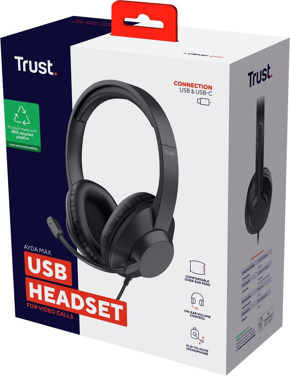 Trust Ayda Max Headset, over ear, USB aansluiting