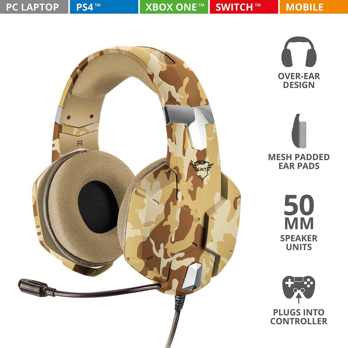 Trust GXT 322D Carus Gaming Headset, desert camo
