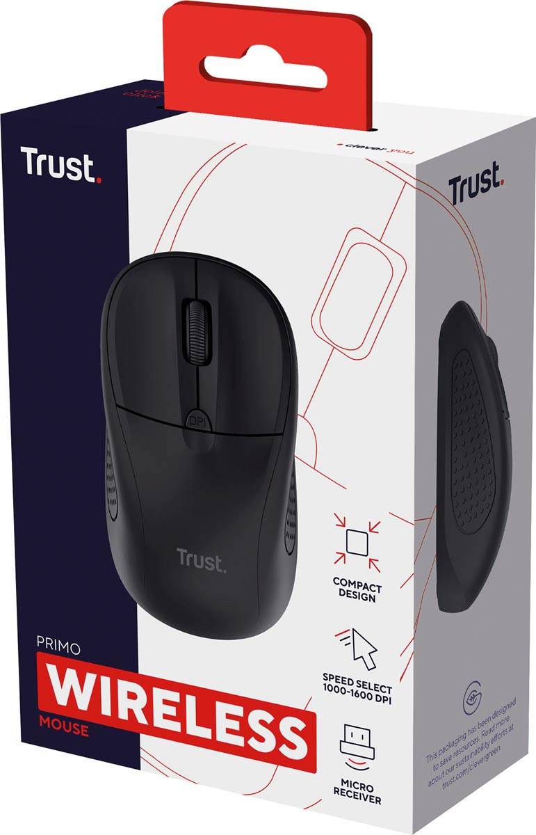 Trust Primo draadloze muis, mat zwart