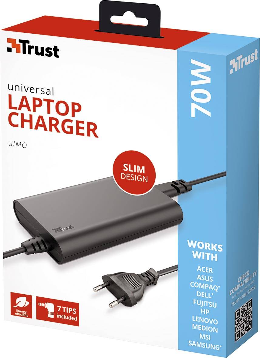 Trust Simo ultradunne, universele laptoplader, 70 W