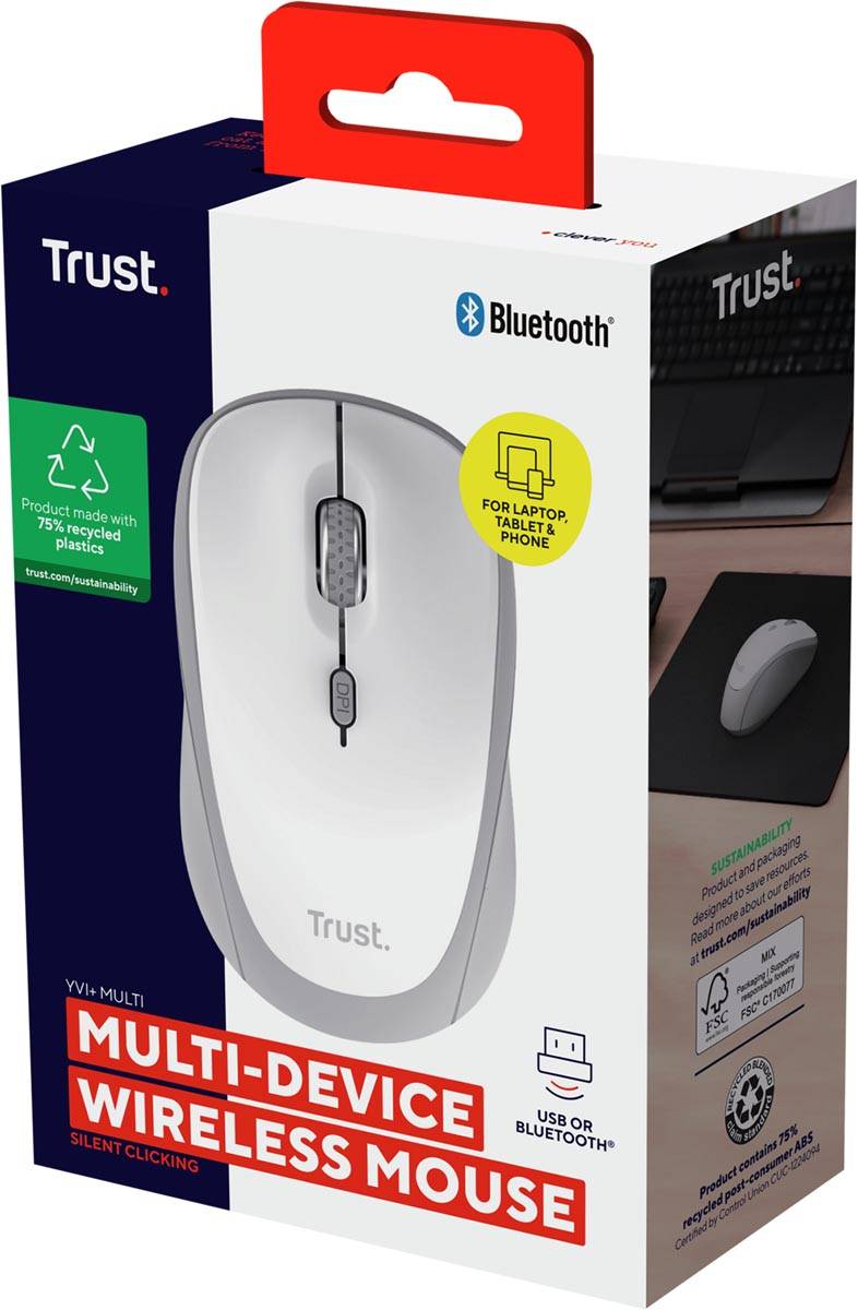 Trust YVI+ draadloze muis, multi-device, wit