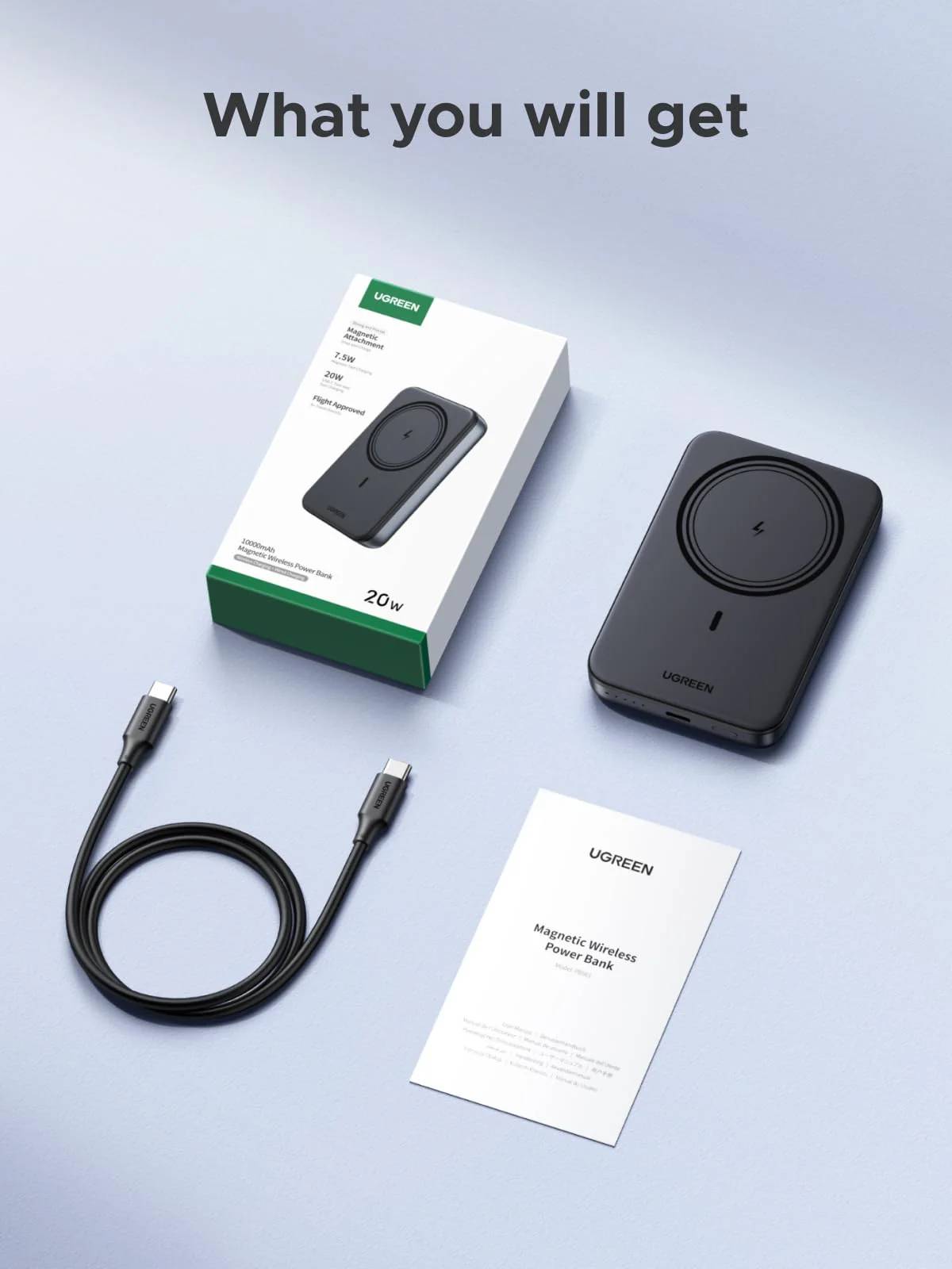 UGREEN 10.000mAh 20W 1C1A Powerbank with 1x 20W Built-in Cable