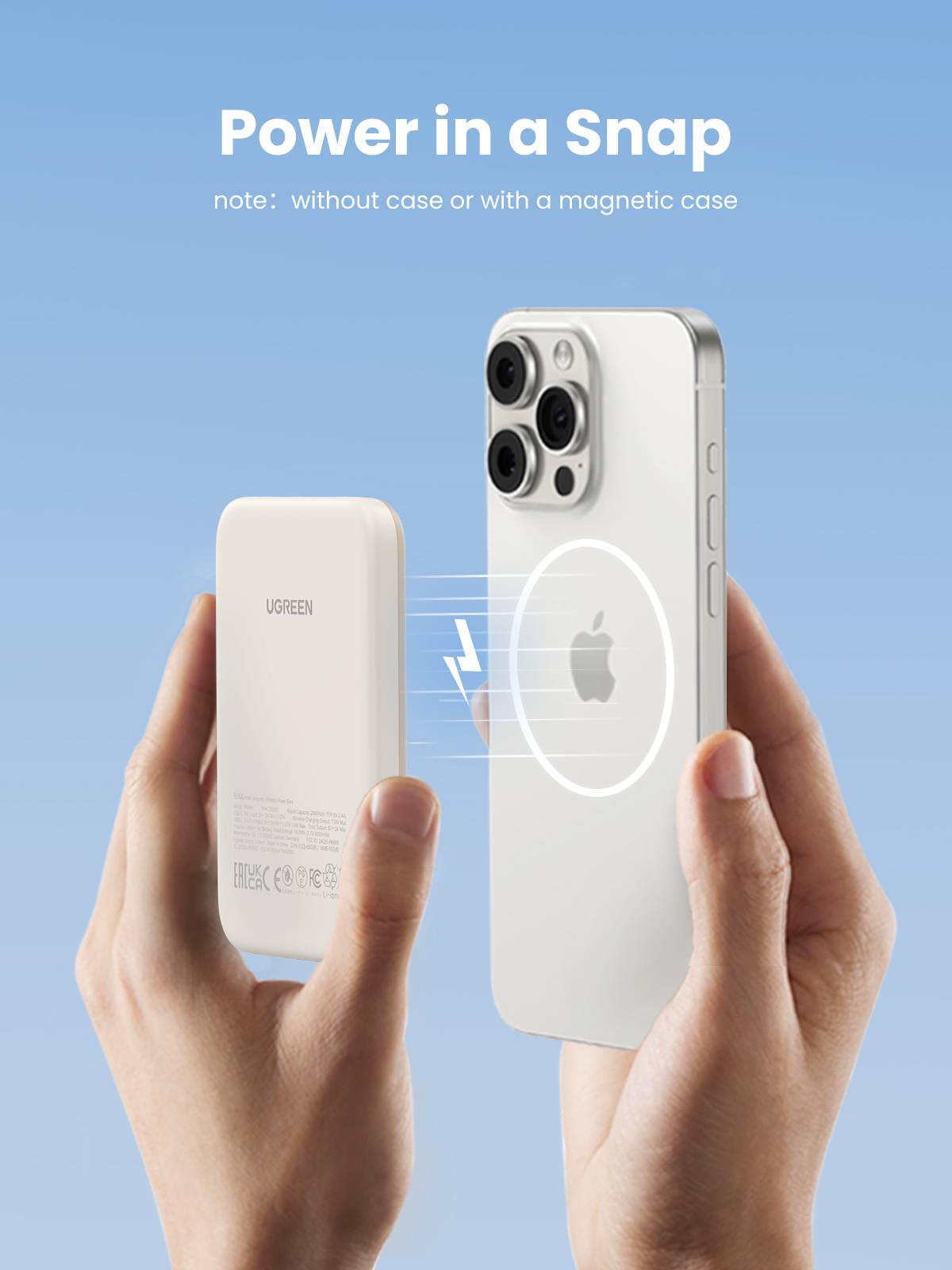 Ugreen 25207 powerbank 5000 mAh Draadloos opladen Zwart