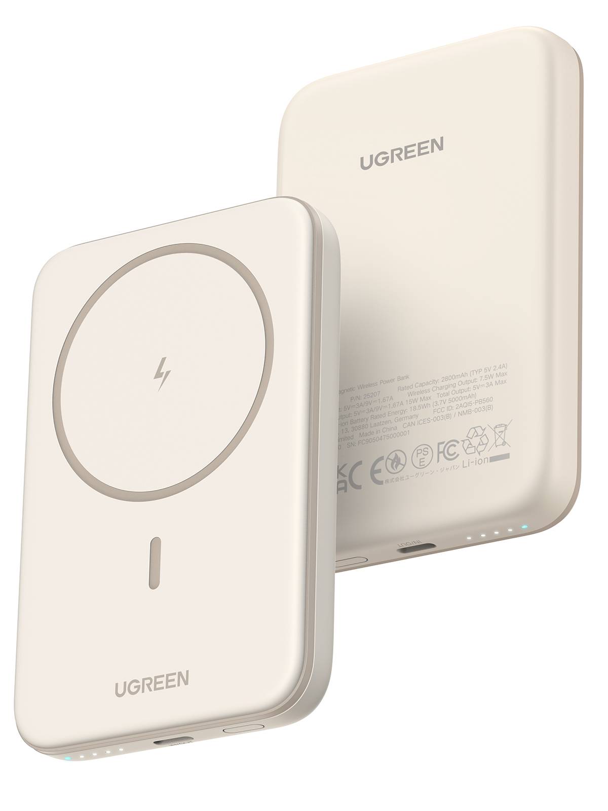 Ugreen 25207 powerbank 5000 mAh Draadloos opladen Zwart