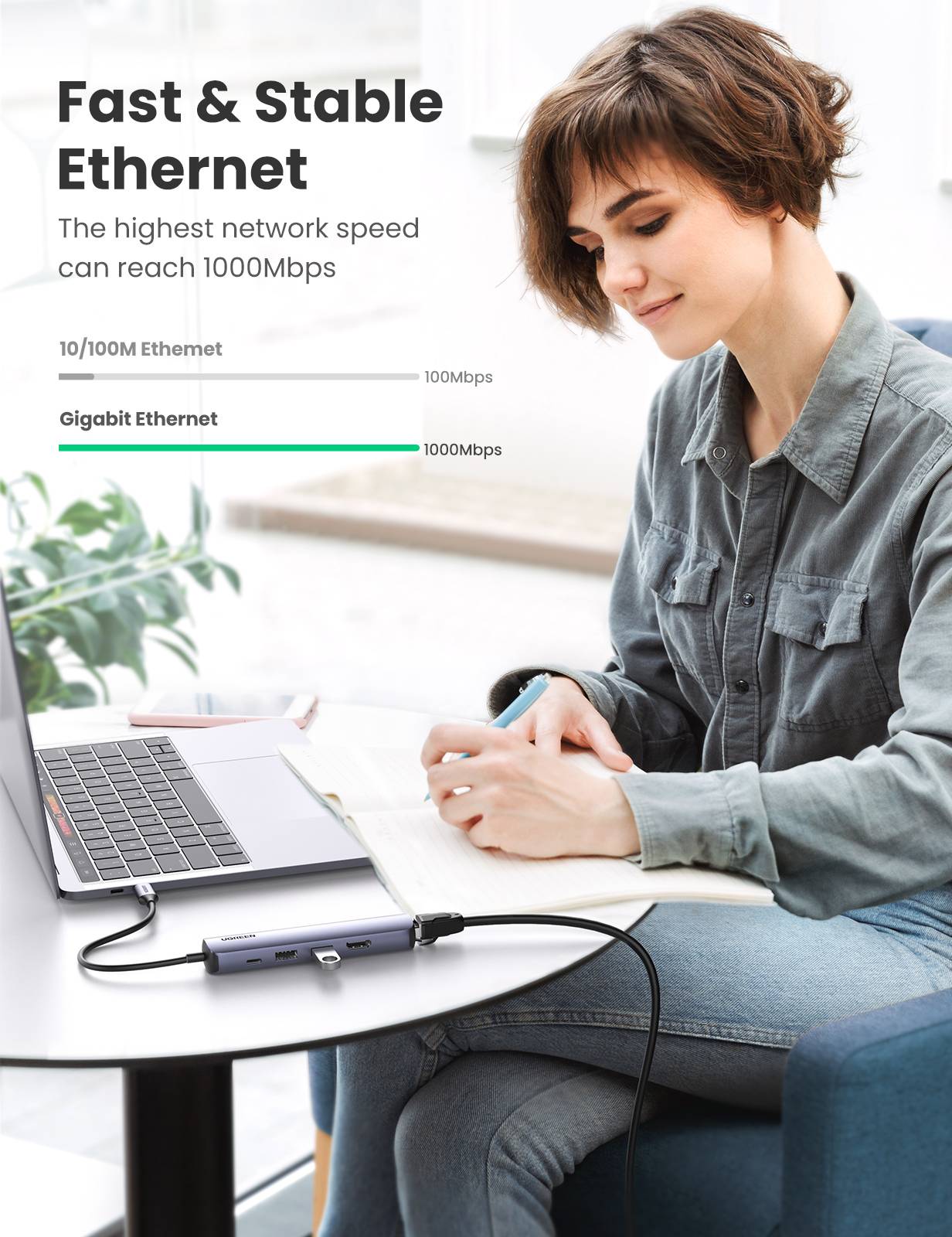 Ugreen 10919 laptop dock & poortreplicator Bedraad USB 3.2 Gen 1 (3.1 Gen 1) Type-C Grijs