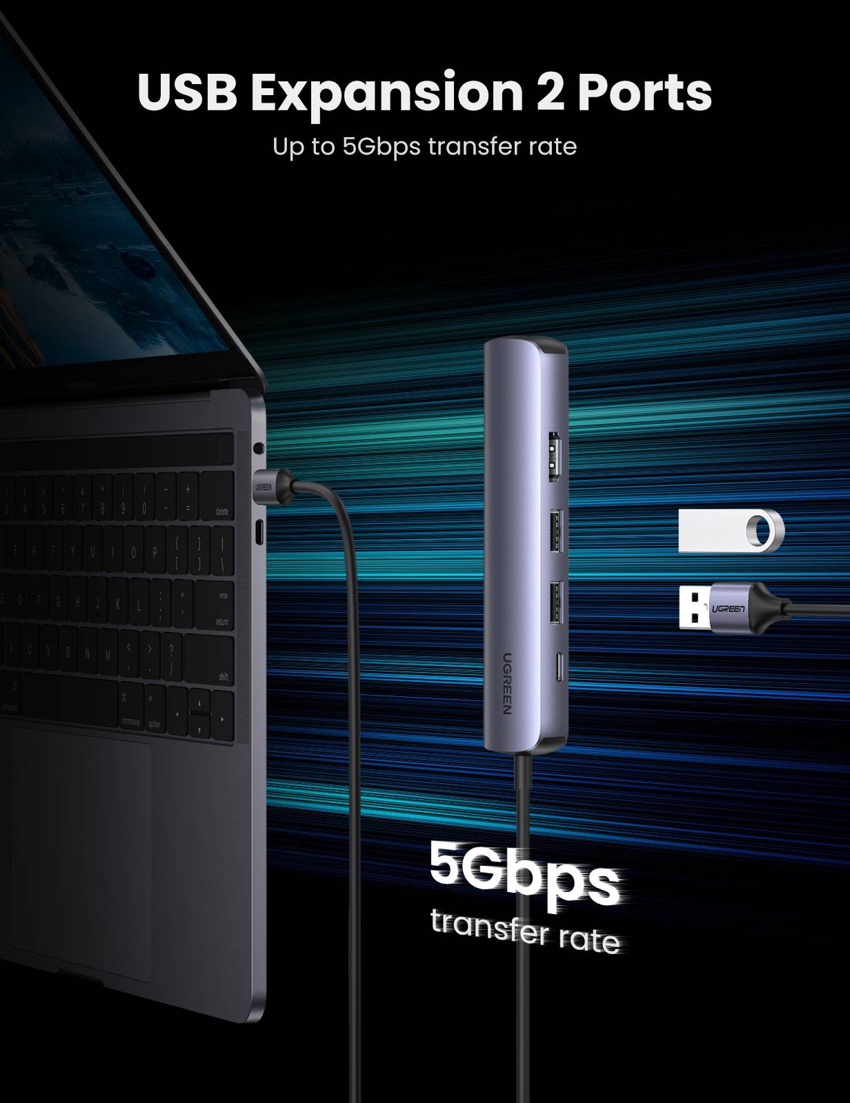 Ugreen 10919 laptop dock & poortreplicator Bedraad USB 3.2 Gen 1 (3.1 Gen 1) Type-C Grijs