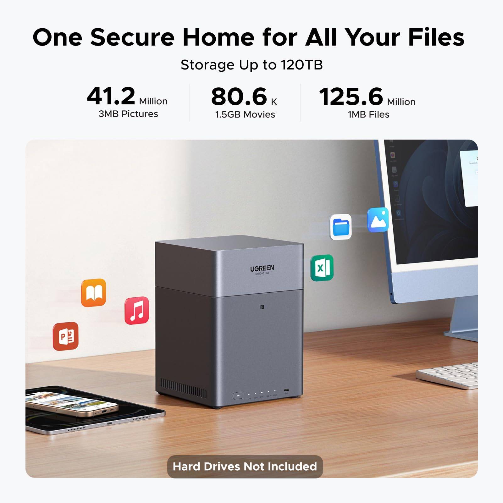 Ugreen DH4300 Plus NAS Mini Tower 8 GB LPPDDR4X UGOS Pro Grijs