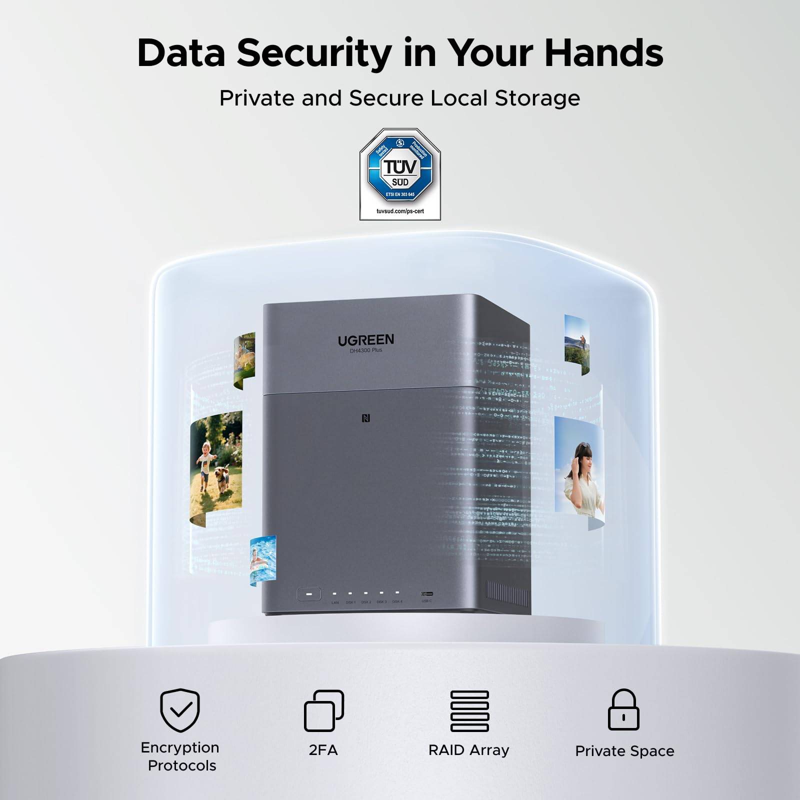 Ugreen DH4300 Plus NAS Mini Tower 8 GB LPPDDR4X UGOS Pro Grijs