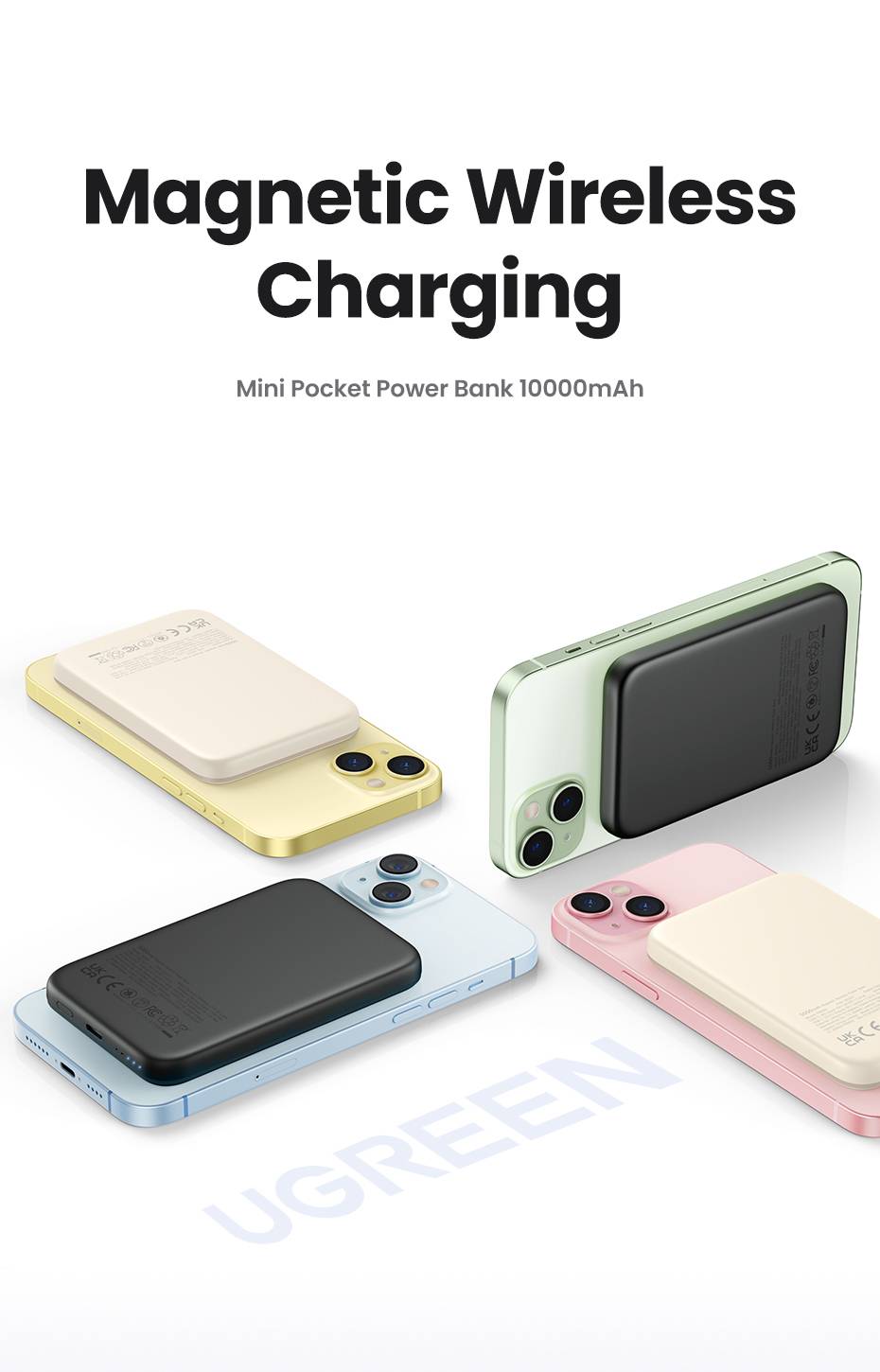 Ugreen 25208 powerbank 10000 mAh Draadloos opladen Beige