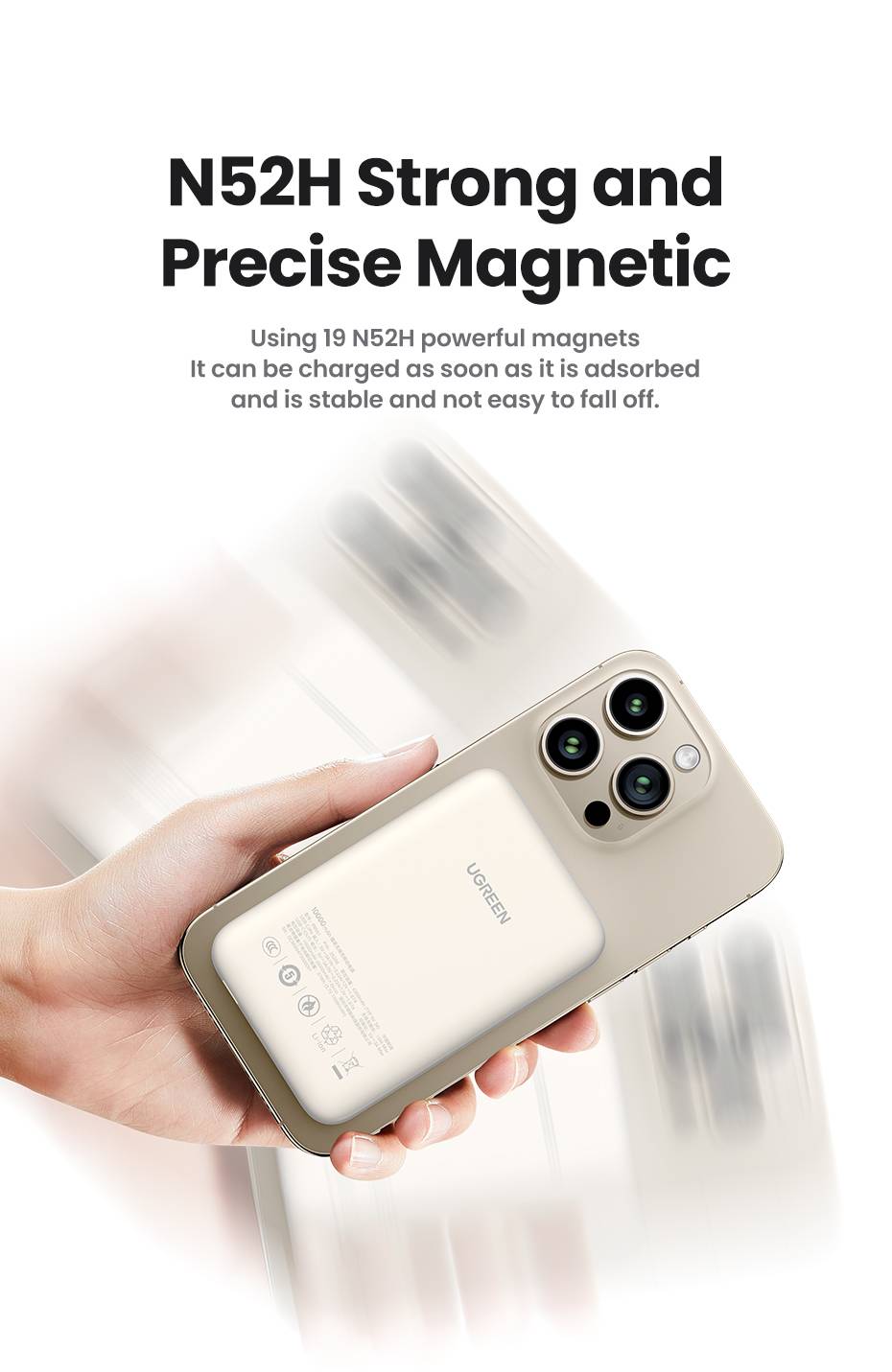 Ugreen 25208 powerbank 10000 mAh Draadloos opladen Beige