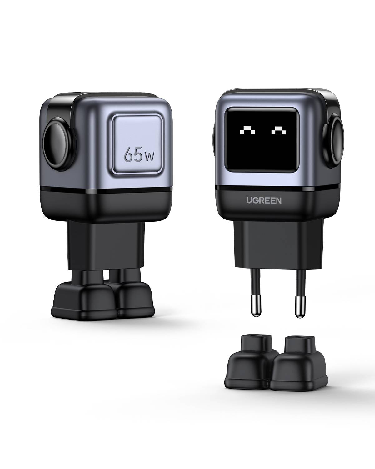 Ugreen Nexode RG 65W 3-Port GaN Mobiele computer, Mobiele telefoon, Laptop, Powerbank, Telefoon Grijs AC Snel opladen Binnen