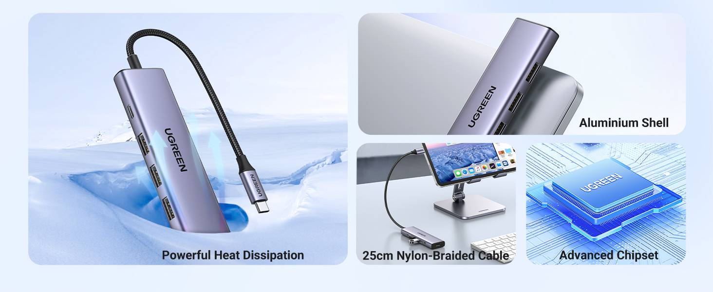 Ugreen 15596 laptop dock & poortreplicator Bedraad USB 3.2 Gen 1 (3.1 Gen 1) Type-A + Type-C Aluminium