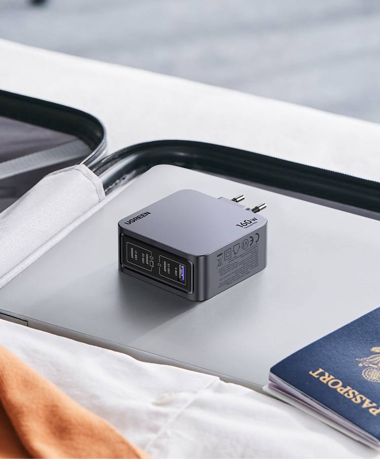 Ugreen Nexode Pro 160W GaN Charger with USB-C Cable Universeel Zwart, Grijs AC Snel opladen Binnen