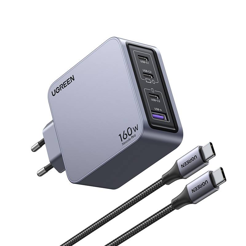 Ugreen Nexode Pro 160W GaN Charger with USB-C Cable Universeel Zwart, Grijs AC Snel opladen Binnen