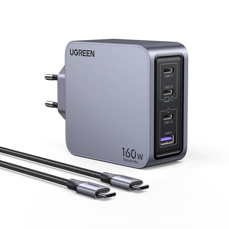Ugreen Nexode Pro 160W GaN Charger with USB-C Cable Universeel Zwart, Grijs AC Snel opladen Binnen