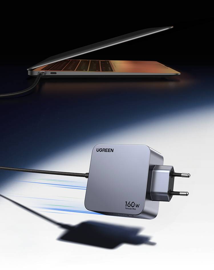 Ugreen Nexode Pro 160W GaN Charger with USB-C Cable Universeel Zwart, Grijs AC Snel opladen Binnen