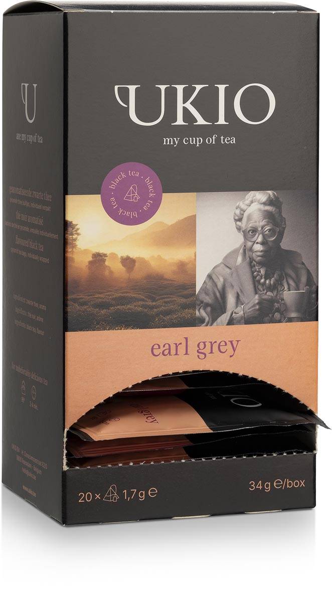 UKIO zwarte thee Earl Grey, individueel verpakt, pak van 20 stuks