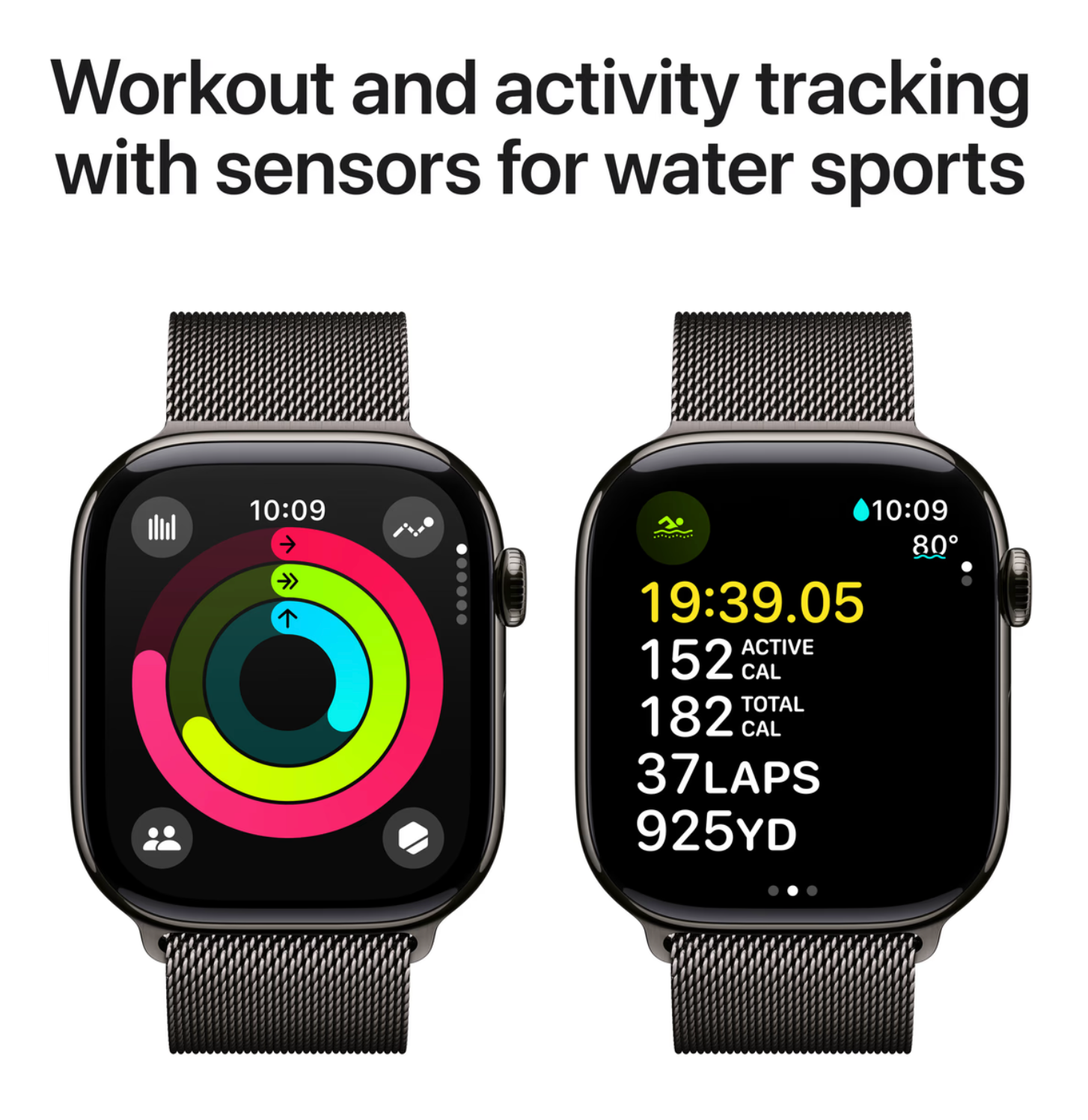 Apple Watch Series 10 4G 46mm Titanium Zwart Milanese Band S/M