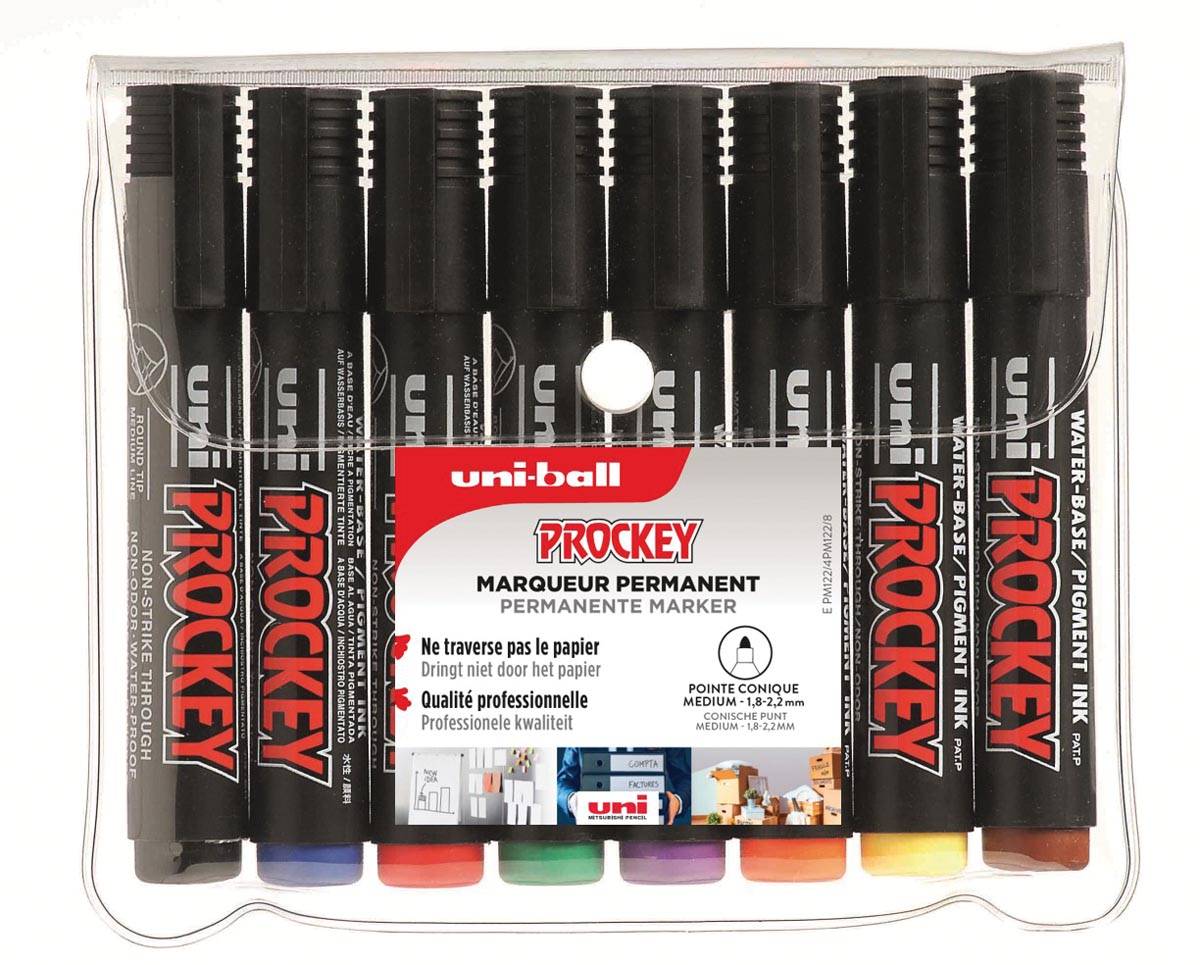 Uni-ball permanent marker Prockey PM-122, ronde punt, medium, etui van 8 stuks