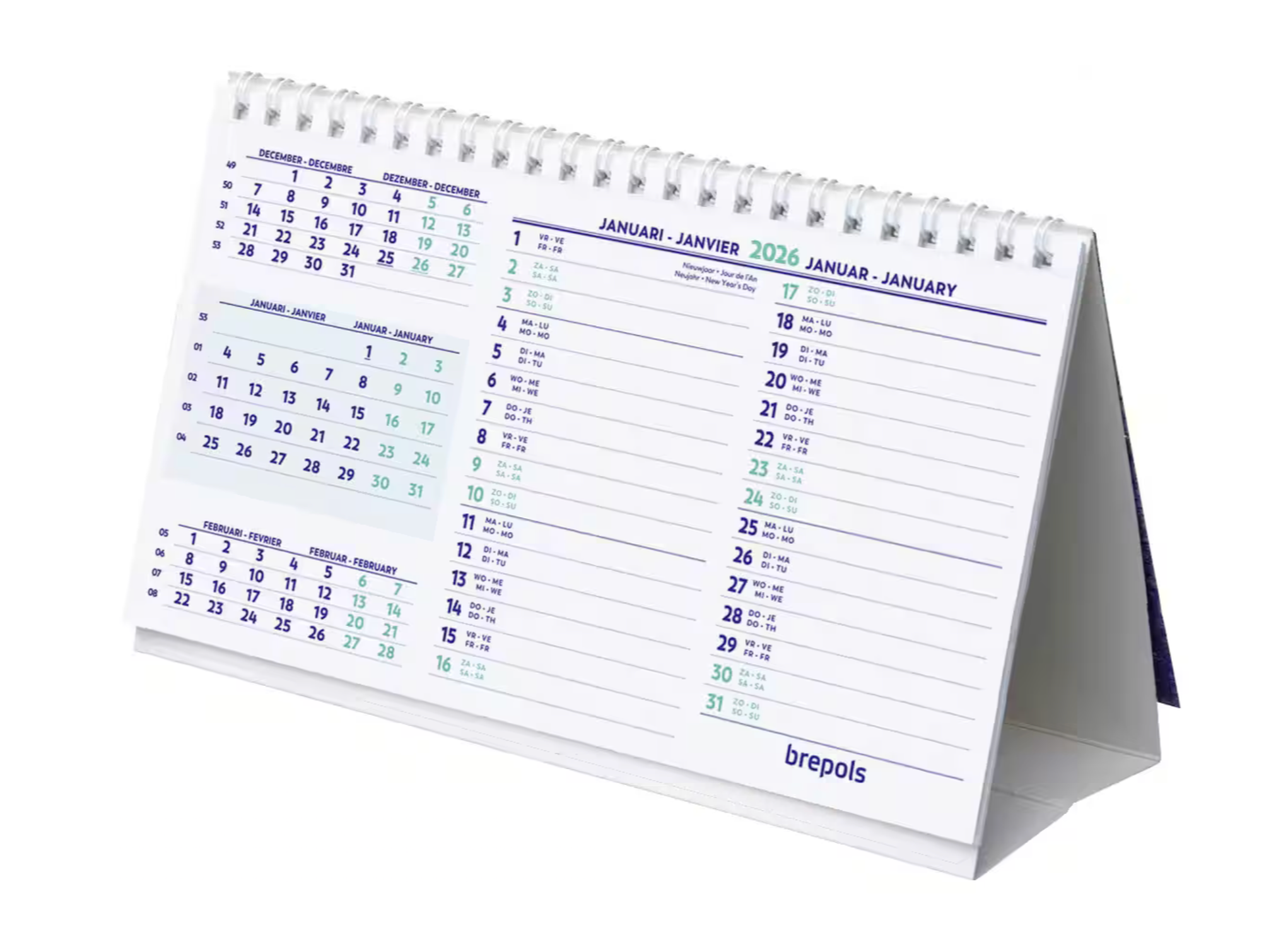 Brepols bureaukalender, horizontaal, 2026