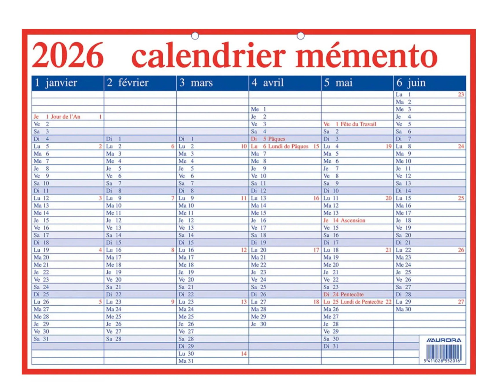 Aurora Memento 20 Franstalig, 2026
