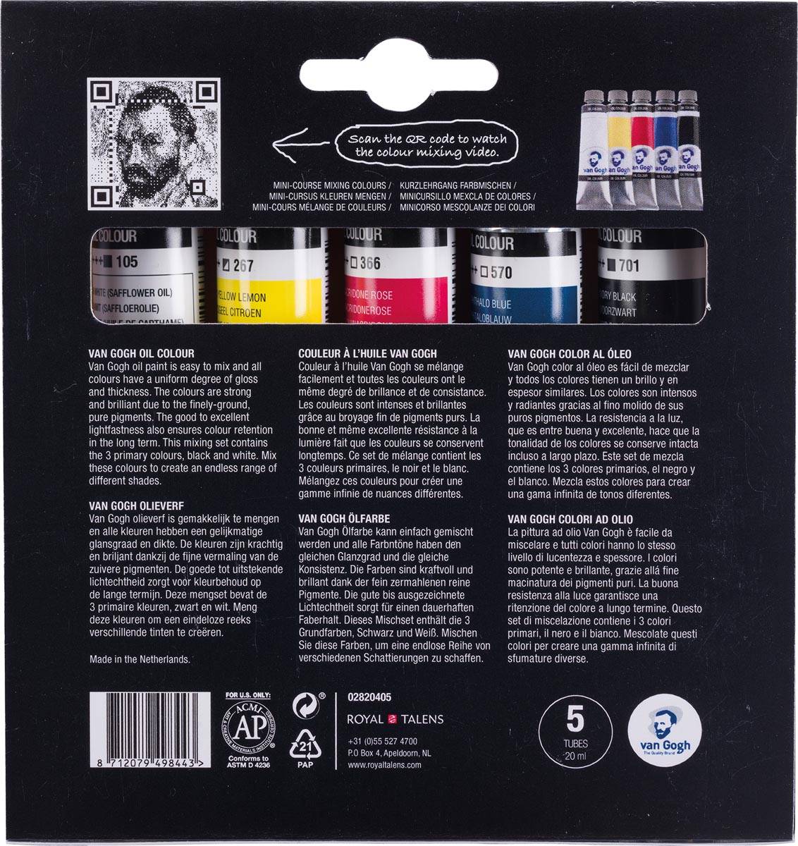 Van Gogh olieverf, primaire mengset van 5 x 20 ml