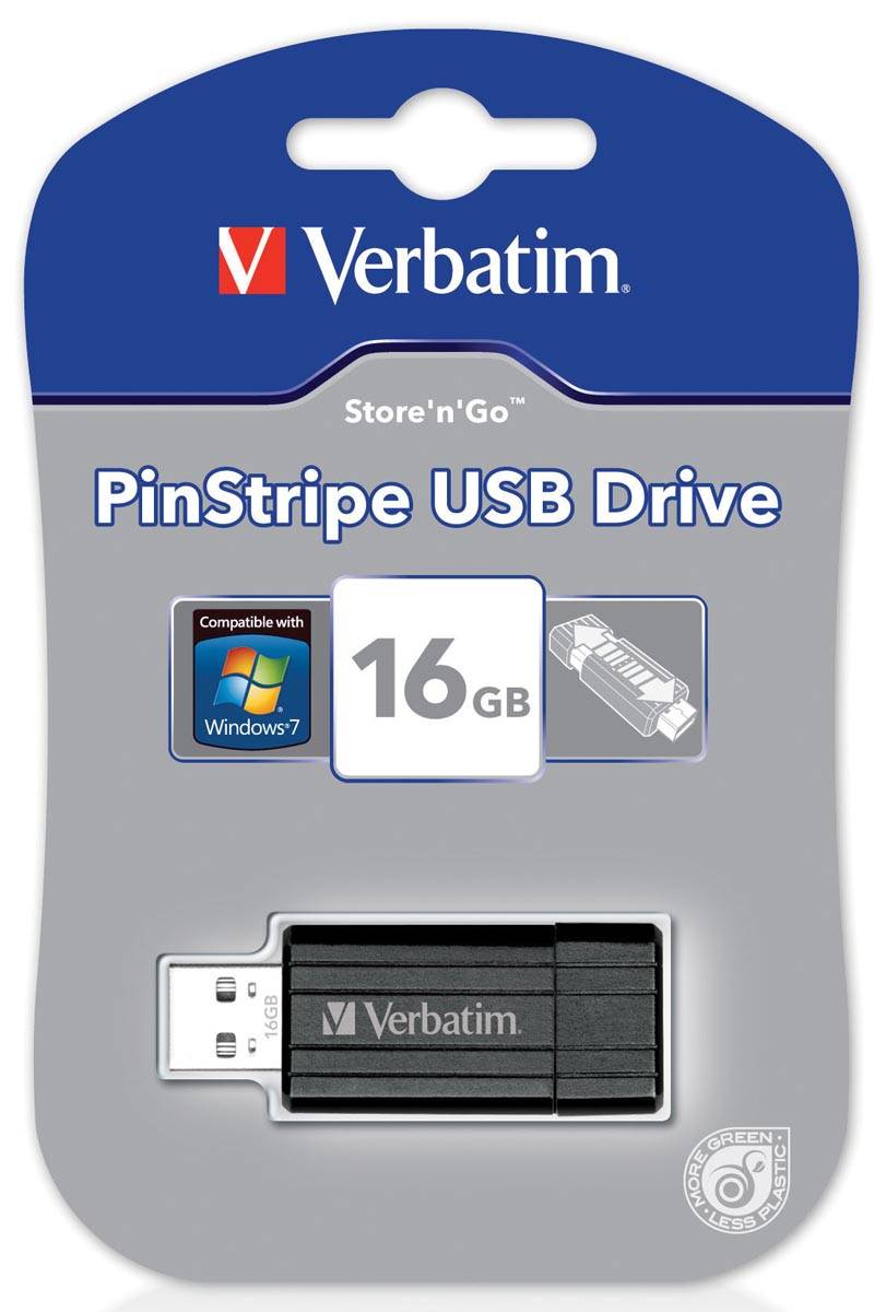 Verbatim PinStripe USB 2.0 stick, 16 GB, zwart