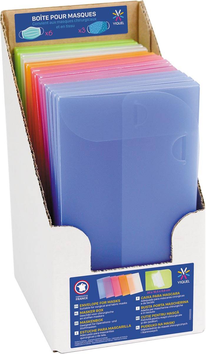 Viquel enveloppen voor beschermende mondmaskers, ft 20 x 10,5 x 0,8 cm, display met 15 stuks
