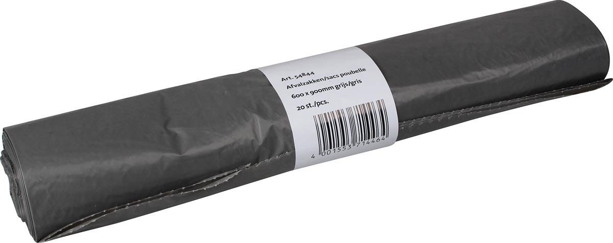 Vuilniszak 25 micron, ft 60 x 90 cm, 70 liter, grijs, rol van 20 stuks