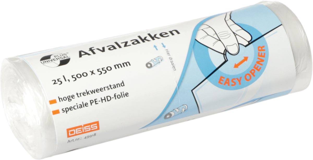 Vuilniszak Universal Plus, 7 micron, ft 50 x 55 cm, 30 liter, transparant, rol van 50 stuks