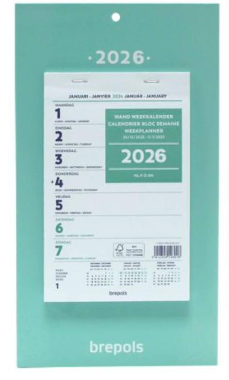 Brepols wand-week kalender op schild, 2026