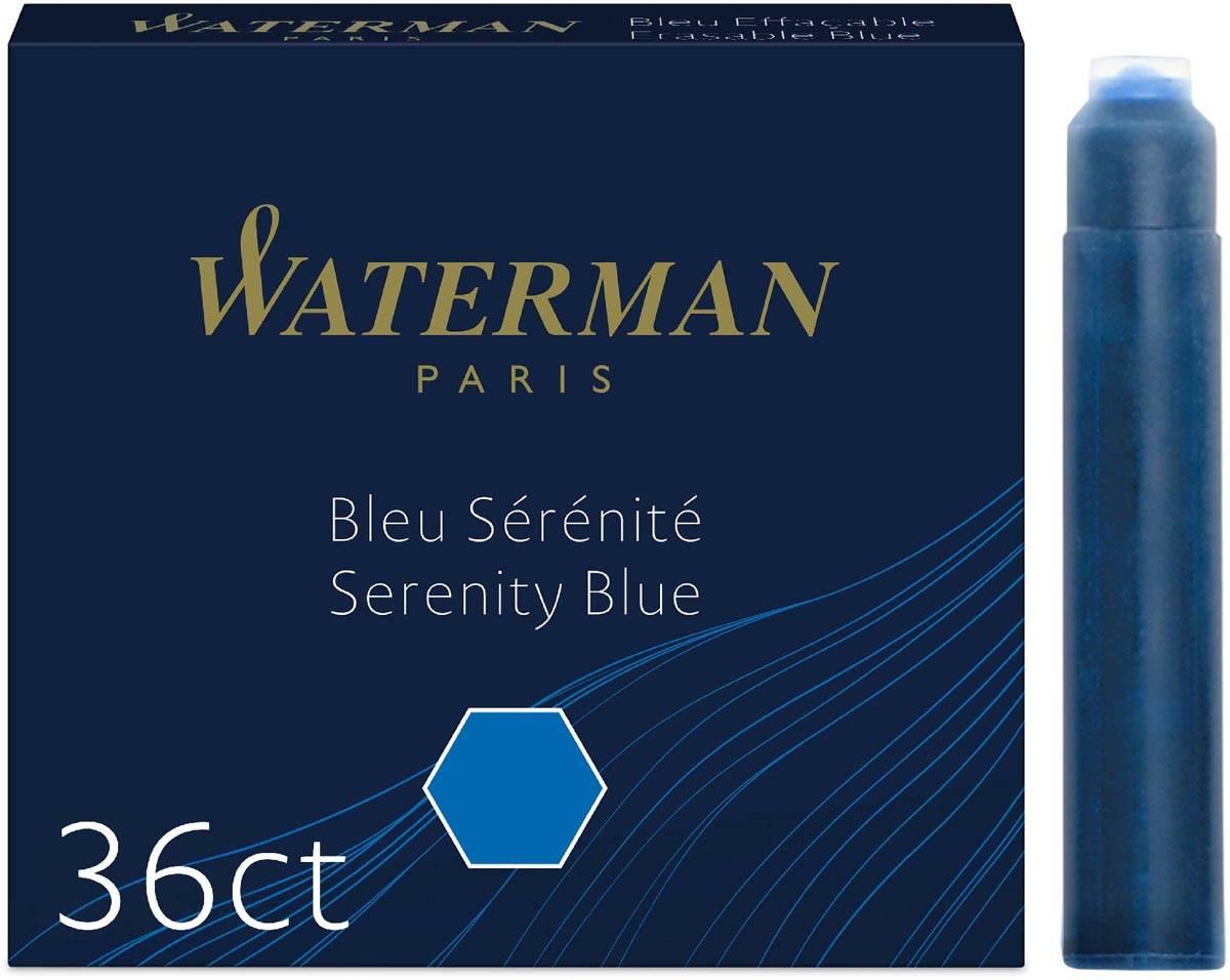 Waterman inktpatronen Standard, blauw (Serenity), blister van 36 stuks